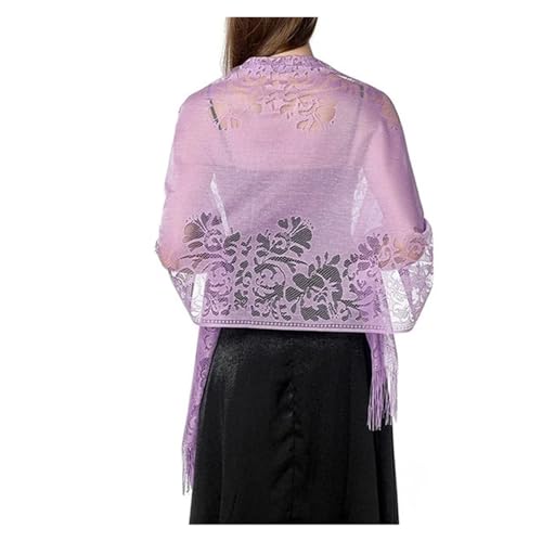 Tücher und Wraps für Abendkleider Damen Schal aus Spitze mit durchsichtigen Quasten, Abendkleid, Schal, hohl, for Brautjungfern, Boleros, Wickel, Netzstoff, Hochzeitsumhänge, Partyschals(Light Purple) von GIJMZY