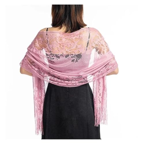 Tücher und Wraps für Abendkleider Damen Schal aus Spitze mit durchsichtigen Quasten, Abendkleid, Schal, hohl, for Brautjungfern, Boleros, Wickel, Netzstoff, Hochzeitsumhänge, Partyschals(Pink 01) von GIJMZY