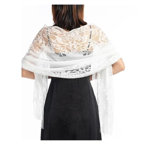 Tücher und Wraps für Abendkleider Damen Schal aus Spitze mit durchsichtigen Quasten, Abendkleid, Schal, hohl, for Brautjungfern, Boleros, Wickel, Netzstoff, Hochzeitsumhänge, Partyschals(White) von GIJMZY