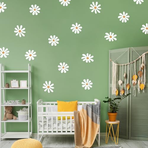 36 Pcs Wall Stickers, selbstklebende Wandaufkleber für Schlafzimmer, weiße Gänseblümchen, Kinderzimmer-Wandaufkleber, Blumen-Wandaufkleber für Mädchen- und Jungenzimmer, Kinderzimmer von GIKPAX