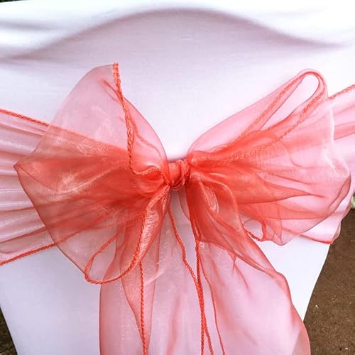 GILAYAS 25 Teile/los Organza Stuhl Schärpen Bowknot Abdeckung Stuhl Schärpen Tüll Für Hochzeiten Veranstaltungen Party Bankett Weihnachtsdekoration-Korallenrot von GILAYAS