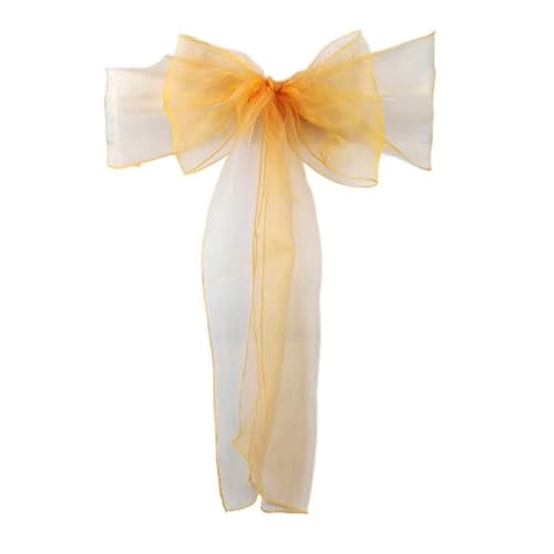 GILAYAS 50 Stück Organza-Stuhl-Schärpe-Bogen für Bankett-Hochzeits-Party-Ereignis-Weihnachtsdekoration-durchsichtiger Organza-Stoff-Versorgungsmaterial 18cm*275cm-Gold von GILAYAS