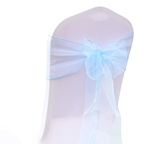 GILAYAS Hochzeitsdekoration Organza Stuhlschärpen Schleife für Party Weihnachten Halloween Hotelstuhl Dekorationszubehör (Packung mit 50 Stück rosa)-hellblau, 50 Stück von GILAYAS