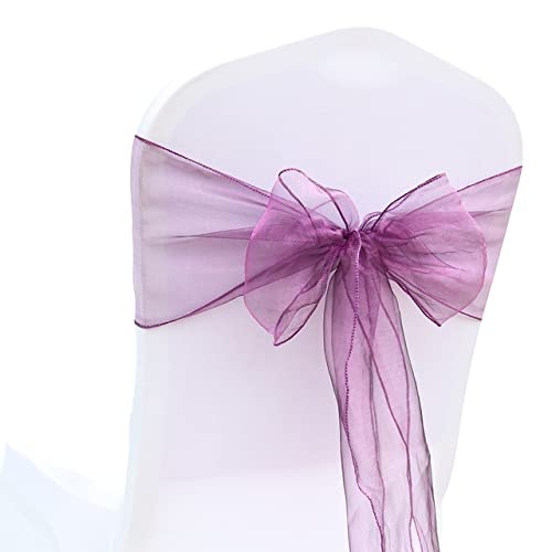 GILAYAS Hochzeitsdekoration Organza Stuhlschärpen Schleife für Party Weihnachten Halloween Hotelstuhl Dekorationszubehör (Packung mit 50 Stück rosa)-lila, 50 Stück von GILAYAS