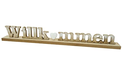 GILDE Deko XXL-Wort Willkommen mit Herz, Holz Weiss-lasiert, 47x6x4cm, Buchstaben Schriftzug Welcome von GILDE Deko