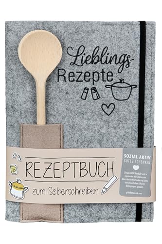 GILDE Heft Rezeptbuch zum Selberschreiben A5 – leeres Kochbuch für Lieblingsrezepte Backen Kochen – Kochbuch selbst schreiben – Rezepte Buch - mit Holz Kochlöffel – A5 von GILDE