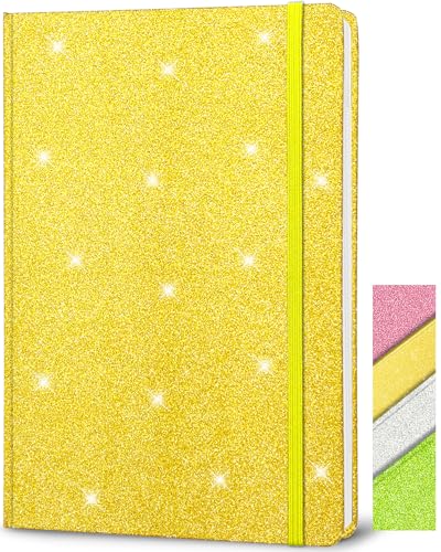 Golden Glitzer Notizbuch A5 Liniert, 21x14,5cm 80 Blätter Funkelnder Glitzer Löst Sich Nie Ab Teenager Notizbuch Blanko Hardcover Tagebuch Mädchen Geschenk für Schreiben Home Office Schule Arbeit von GINMLYDA