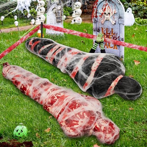 2 Sätze Halloween Gefälschte Leichen Requisiten - Hängende Leiche - Halloween Leichensack Set Deko Gruselig, Halloween Dekoration Requisiten für Tote Opfer Spukhaus Deko von GIONAR