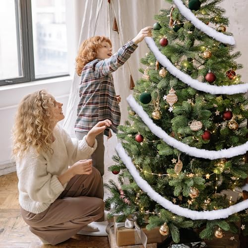 2 x 20 m weiße, flauschige Bordüre – Weihnachts-Kunstfell-Bordüre – 5 cm breit, künstliche pelzige Girlande, Plüsch, pelzige Stoffgirlande für Weihnachtsbaum, Urlaub, Girlanden, Party-Dekoration von GIONAR