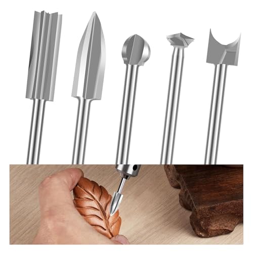 GIONAR 5-teiliges Holzschnitzwerkzeuge, Whittling-Set mit 0,3 cm Schaft, Hochgeschwindigkeitsstahl-Holzbearbeitungswerkzeuge und Zubehör für DIY-Holzschnitzerei, Gravur, Bohren von GIONAR