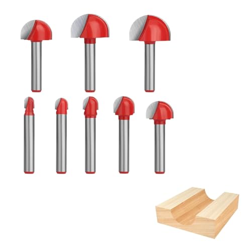 GIONAR 8 Stück 1/4-Zoll-Schaft Cove Core Box Router Bit Set, Hartmetallbestückte Rundfräsen-Bits, Holzbearbeitung Nut- und Frässchneider-Werkzeug, präzise 1/4 Zoll Router Bits für Holz, Sperrholz von GIONAR