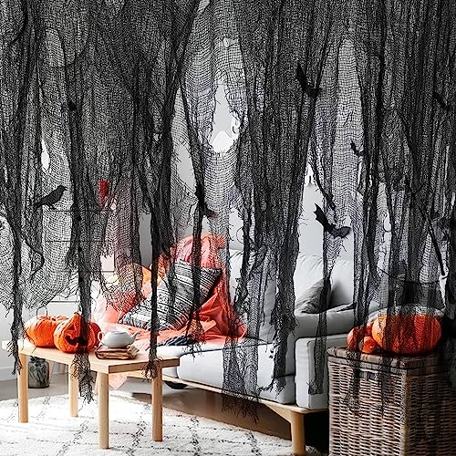 GIONAR 500x100CM Halloween Gruseliges Tuch Dekorationen, Halloween Gruseliger Stoff,Gruseliges Tücher für Halloween Party Innen Außen Gruselhäuser Türen (Schwarz) von GIONAR