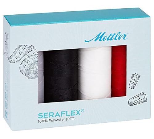 Amann Seraflex Elastisches Nähgarn 4 x 130m weiß schwarz rot grau von GIORGETTI STRASS