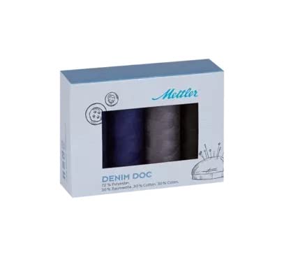 Mettler DENIM DOC Dark-kit 4er Set Reißfeste Nähfäden zum Nähen oder Sticken, 70% Polyester, 30% Baumwolle, 100 m von GIORGETTI STRASS