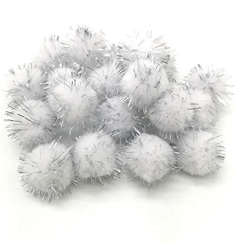 GIOTEL 15 mm 25 mm 50 Stück Pompom-Kugel for Puppen, Kleidungsstück, handgefertigtes Material for DIY-Kinderspielzeug-Zubehör (Color : Silver White, Size : 25mm) von GIOTEL