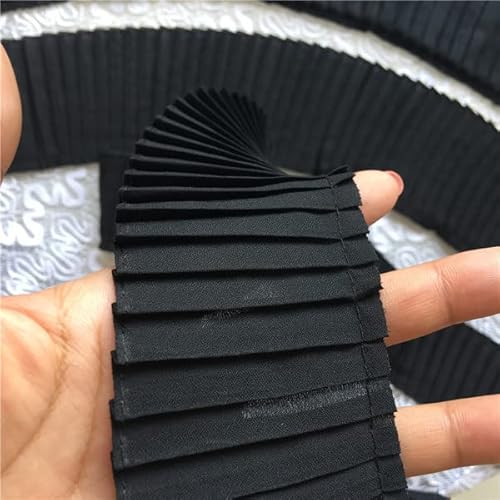 Spitze 6-1. 1 cm Weiß schwarz 3D elastischer Falten Chiffon-Spitzen-Band-Rüschen-Zier-Geeignet for Vorhängekragen-Rock-Spleißen DIY. Nähen Guipure-Lieferungen. Spitze (Color : Black, Size : Wide 6CM von GIOTEL