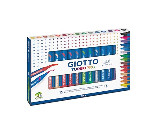 Giotto Turbo Pro Marker mit doppelter Spitze, runde Form, verschiedene Farben, 15 Stück von GIOTTO