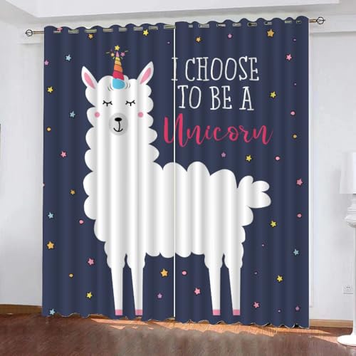 GIOVIA 3D Alpaka Gardinen Abdunkelnde Sterne Einhorn Kindervorhänge Vorhang mit ösen 2er Set Vorhänge Blickdicht Verdunkelungs für Kinderzimmer Schlafzimmer Wohnzimmer B 140 X H 160 cm von GIOVIA