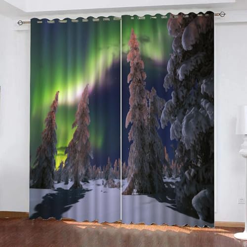 GIOVIA 3D Aurora Vorhänge Abdunkelnde Aurora Kindervorhänge Vorhang mit ösen 2er Set Gardinen Blickdicht Verdunkelungs für Kinderzimmer Schlafzimmer Wohnzimmer B 150 X H 166 cm von GIOVIA