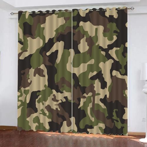 GIOVIA 3D Camouflage Vorhänge Abdunkelnde Abstrakt Geometrisch Kindervorhänge Vorhang mit ösen 2er Set Gardinen Blickdicht Verdunkelungs für Kinderzimmer Schlafzimmer Wohnzimmer B 110 X H 95 cm von GIOVIA