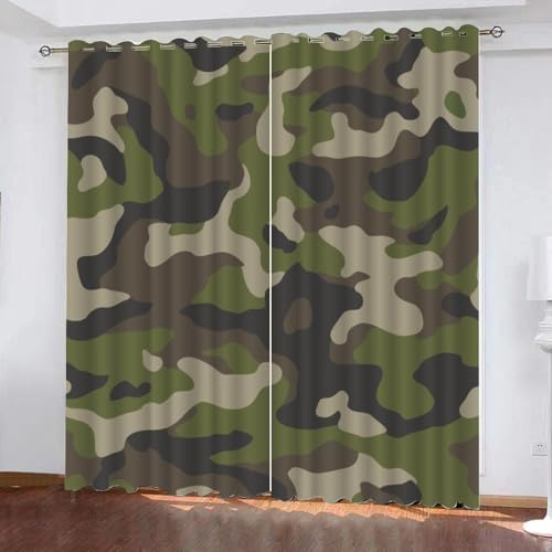 GIOVIA 3D Camouflage Vorhänge Abdunkelnde Abstrakt Geometrisch Kindervorhänge Vorhang mit ösen 2er Set Gardinen Blickdicht Verdunkelungs für Kinderzimmer Schlafzimmer Wohnzimmer B 110 X H 95 cm von GIOVIA