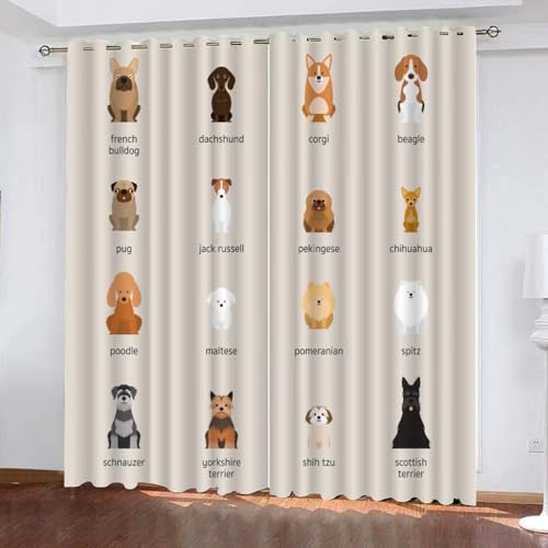 GIOVIA 3D Dackel Vorhänge Abdunkelnde Tiere Hunde Kindervorhänge Vorhang mit ösen 2er Set Gardinen Blickdicht Verdunkelungs für Kinderzimmer Schlafzimmer Wohnzimmer B 110 X H 95 cm von GIOVIA