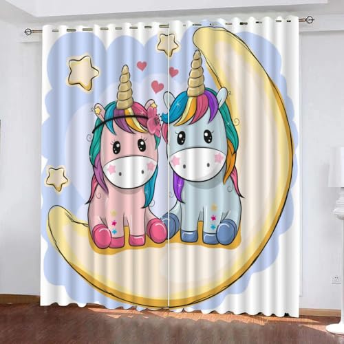 GIOVIA 3D Einhorn Gardinen Abdunkelnde Sterne Einhorn Kindervorhänge Vorhang mit ösen 2er Set Vorhänge Blickdicht Verdunkelungs für Kinderzimmer Schlafzimmer Wohnzimmer B 140 X H 160 cm von GIOVIA