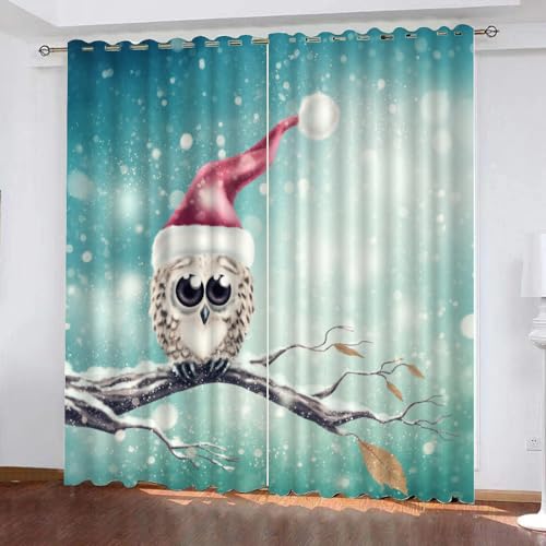 GIOVIA 3D Eule Gardinen Abdunkelnde Winter Thema Kindervorhänge Vorhang mit ösen 2er Set Vorhänge Blickdicht Verdunkelungs für Kinderzimmer Schlafzimmer Wohnzimmer B 140 X H 160 cm von GIOVIA