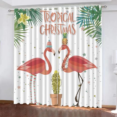 GIOVIA 3D Flamingo Vorhänge Abdunkelnde Tropisch Palmblätter Kindervorhänge Vorhang mit ösen 2er Set Gardinen Blickdicht Verdunkelungs für Kinderzimmer Schlafzimmer Wohnzimmer B 110 X H 95 cm von GIOVIA