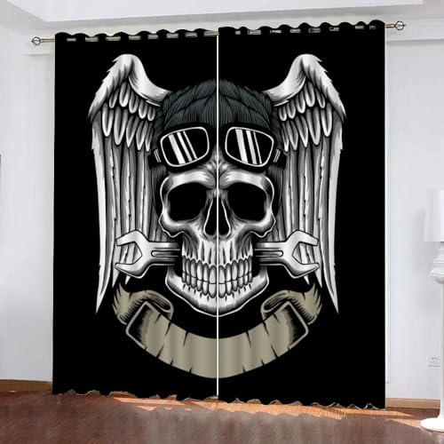 GIOVIA 3D Gothic Totenkopf Vorhänge Abdunkelnde Schädel Kindervorhänge Vorhang mit ösen 2er Set Gardinen Blickdicht Verdunkelungs für Kinderzimmer Schlafzimmer Wohnzimmer B 150 X H 166 cm von GIOVIA