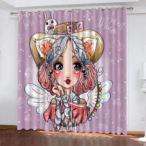 GIOVIA 3D Kawaii Mädchen Gardinen Abdunkelnde Prinzessin Kindervorhänge Vorhang mit ösen 2er Set Vorhänge Blickdicht Verdunkelungs für Kinderzimmer Schlafzimmer Wohnzimmer B 140 X H 160 cm von GIOVIA