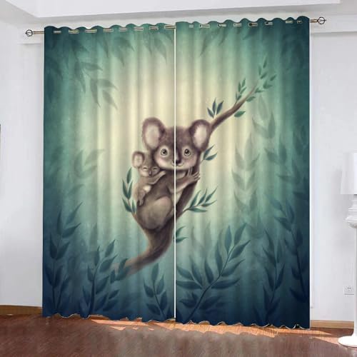 GIOVIA 3D Koala Vorhänge Abdunkelnde mit ösen 2 Stücks Gardinen Blickdicht Verdunkelungs Natur Wald Kälteschutz Scheibengardinen für Junge Mädchen Schlafzimmer B 280 X H 260 cm von GIOVIA