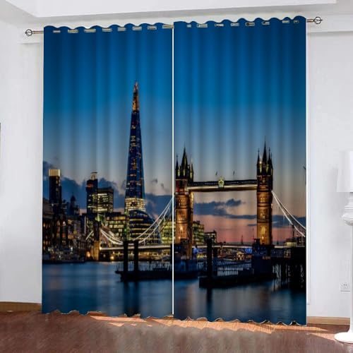 GIOVIA 3D London Gardinen Abdunkelnde Stadtansicht Kindervorhänge Vorhang mit ösen 2er Set Vorhänge Blickdicht Verdunkelungs für Kinderzimmer Schlafzimmer Wohnzimmer B 200 X H 160 cm von GIOVIA