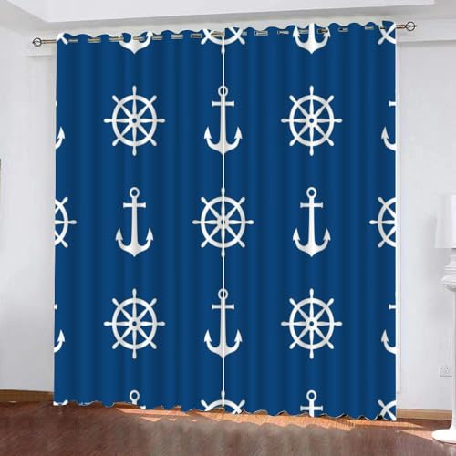 GIOVIA 3D Maritime Vorhänge Abdunkelnde Anker Rouletterad Kindervorhänge Vorhang mit ösen 2er Set Gardinen Blickdicht Verdunkelungs für Kinderzimmer Schlafzimmer Wohnzimmer B 150 X H 166 cm von GIOVIA