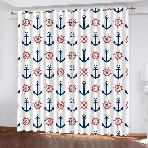 GIOVIA 3D Ozean Maritim Gardinen Abdunkelnde Anker Kindervorhänge Vorhang mit ösen 2er Set Vorhänge Blickdicht Verdunkelungs für Kinderzimmer Schlafzimmer Wohnzimmer B 140 X H 160 cm von GIOVIA