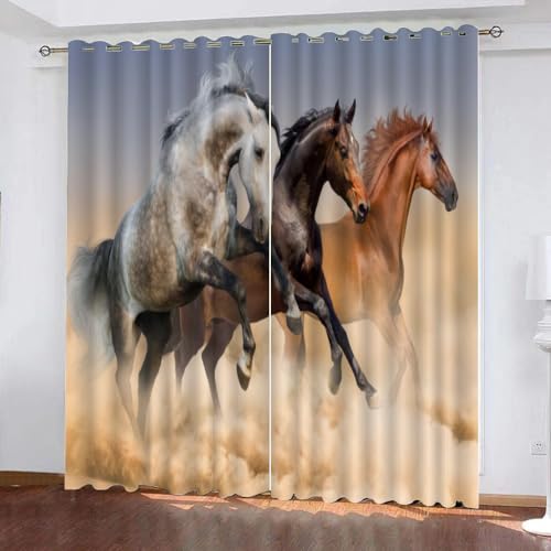 GIOVIA 3D Pferd Gardinen Abdunkelnde Tiere Pferde Kindervorhänge Vorhang mit ösen 2er Set Vorhänge Blickdicht Verdunkelungs für Kinderzimmer Schlafzimmer Wohnzimmer B 140 X H 160 cm von GIOVIA