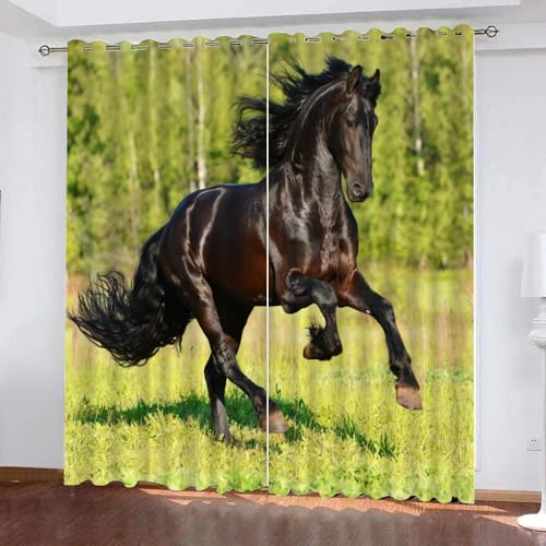 GIOVIA 3D Pferd Gardinen Abdunkelnde Tiere Pferde Kindervorhänge Vorhang mit ösen 2er Set Vorhänge Blickdicht Verdunkelungs für Kinderzimmer Schlafzimmer Wohnzimmer B 200 X H 160 cm von GIOVIA