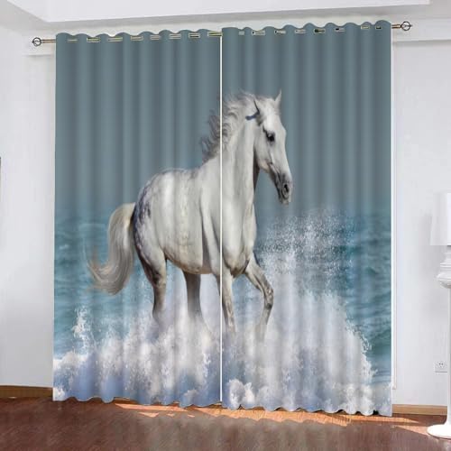 GIOVIA 3D Pferd Vorhänge Abdunkelnde Tiere Pferde Kindervorhänge Vorhang mit ösen 2er Set Gardinen Blickdicht Verdunkelungs für Kinderzimmer Schlafzimmer Wohnzimmer B 150 X H 166 cm von GIOVIA