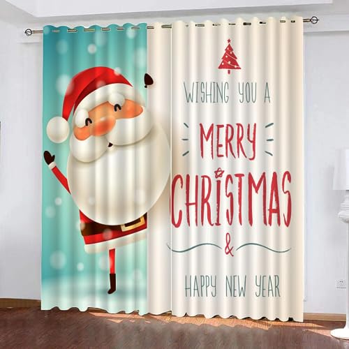 GIOVIA 3D Weihnachten Gardinen Abdunkelnde Weihnachtsmann Kindervorhänge Vorhang mit ösen 2er Set Vorhänge Blickdicht Verdunkelungs für Kinderzimmer Schlafzimmer Wohnzimmer B 140 X H 160 cm von GIOVIA