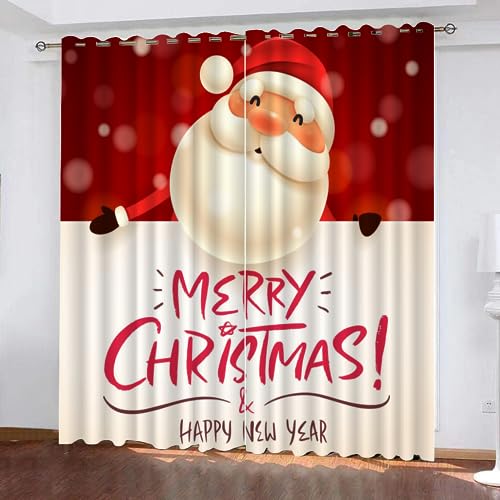 GIOVIA 3D Weihnachten Gardinen Abdunkelnde Weihnachtsmann Kindervorhänge Vorhang mit ösen 2er Set Vorhänge Blickdicht Verdunkelungs für Kinderzimmer Schlafzimmer Wohnzimmer B 140 X H 160 cm von GIOVIA