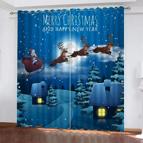 GIOVIA 3D Weihnachten Gardinen Abdunkelnde Weihnachtsmann Kindervorhänge Vorhang mit ösen 2er Set Vorhänge Blickdicht Verdunkelungs für Kinderzimmer Schlafzimmer Wohnzimmer B 200 X H 160 cm von GIOVIA