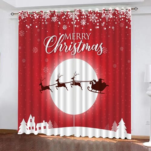 GIOVIA 3D Weihnachten Vorhänge Abdunkelnde Weihnachten Thema Kindervorhänge Vorhang mit ösen 2er Set Gardinen Blickdicht Verdunkelungs für Kinderzimmer Schlafzimmer Wohnzimmer B 110 X H 95 cm von GIOVIA