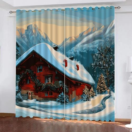 GIOVIA 3D Weihnachten Vorhänge Abdunkelnde Winter Thema Kindervorhänge Vorhang mit ösen 2er Set Gardinen Blickdicht Verdunkelungs für Kinderzimmer Schlafzimmer Wohnzimmer B 110 X H 95 cm von GIOVIA