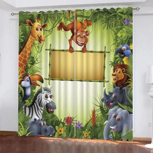 GIOVIA 3D Zoo Gardinen Abdunkelnde Süße Tiere Kindervorhänge Vorhang mit ösen 2er Set Vorhänge Blickdicht Verdunkelungs für Kinderzimmer Schlafzimmer Wohnzimmer B 140 X H 160 cm von GIOVIA