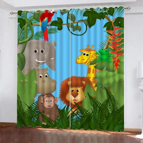 GIOVIA 3D Zoo Gardinen Abdunkelnde Tropisch Dschungel Kindervorhänge Vorhang mit ösen 2er Set Vorhänge Blickdicht Verdunkelungs für Kinderzimmer Schlafzimmer Wohnzimmer B 200 X H 160 cm von GIOVIA