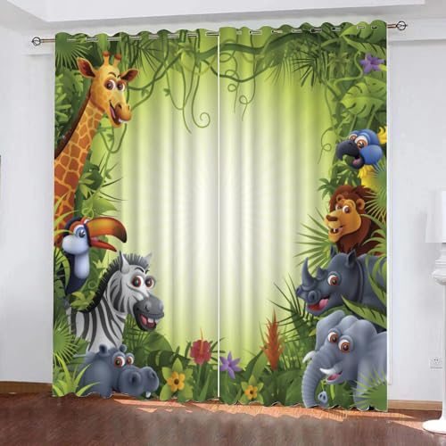 GIOVIA 3D Zoo Vorhänge Abdunkelnde mit ösen 2 Stücks Gardinen Blickdicht Verdunkelungs Süße Tiere Kälteschutz Scheibengardinen für Junge Mädchen Schlafzimmer B 234 X H 183 cm von GIOVIA