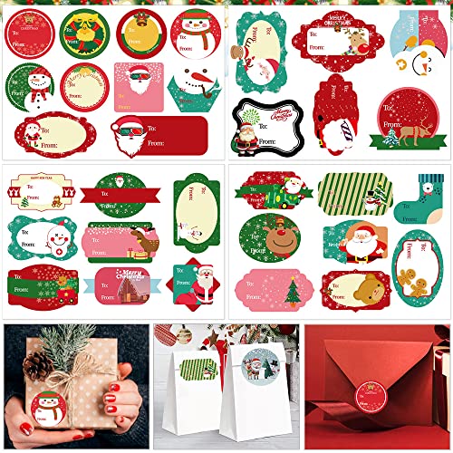 GIRAFEDA 96 Stück Geschenkaufkleber Weihnachten Sticker Weihnachtliche Aufkleber Selbstklebende Etiketten Weihnachtsgeschenke Klebeetiketten Weihnachtsmotive Klebesticker für Verpackung Deko von GIRAFEDA