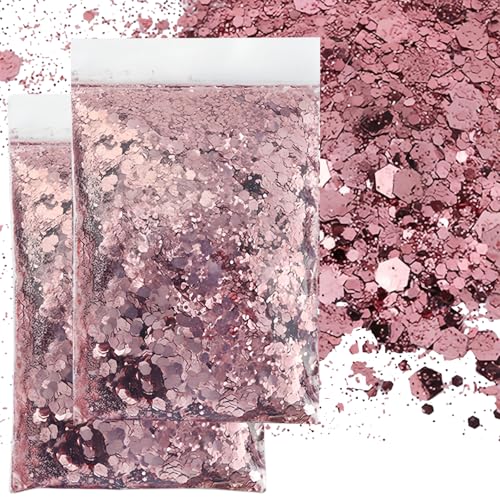 GIUSOBG Glitzer zum Basteln, 100g Glitzer Gesicht, 0.2+1+3mm Ultra Fine Glitzerpulver für Nägel Gesicht Makeup Kartenbasteln Handwerk Nagelkunst (Dunkelrosa) von GIUSOBG