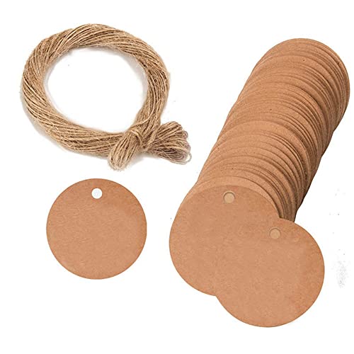 GIVBRO Blanko-Geschenkanhänger, Kraftpapier, zum Aufhängen, runde Karten mit Schnüren, für Süßigkeitenschachteln, Dekoration, 3,5 cm, 100 Stück von GIVBRO