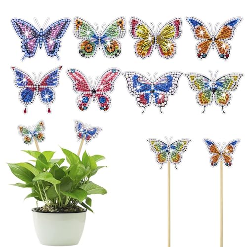 GIVBRO Diamond Painting Kit Gartenstecker Leuchtender Schmetterling 5D DIY Diamant Kunst Malerei Ornamente für Topfpflanze Garten Dekoration von GIVBRO